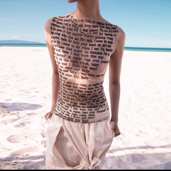 Letter Print Mesh Sheer Top