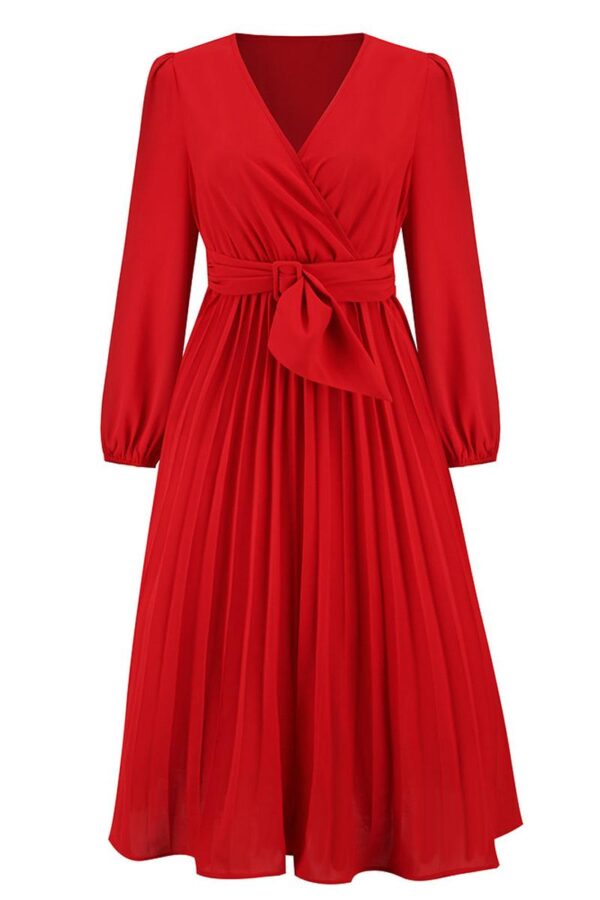 Pleated Belted Midi Dress