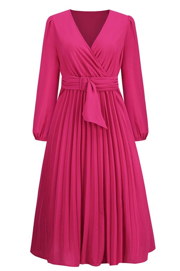 Pleated Belted Midi Dress - Image 3