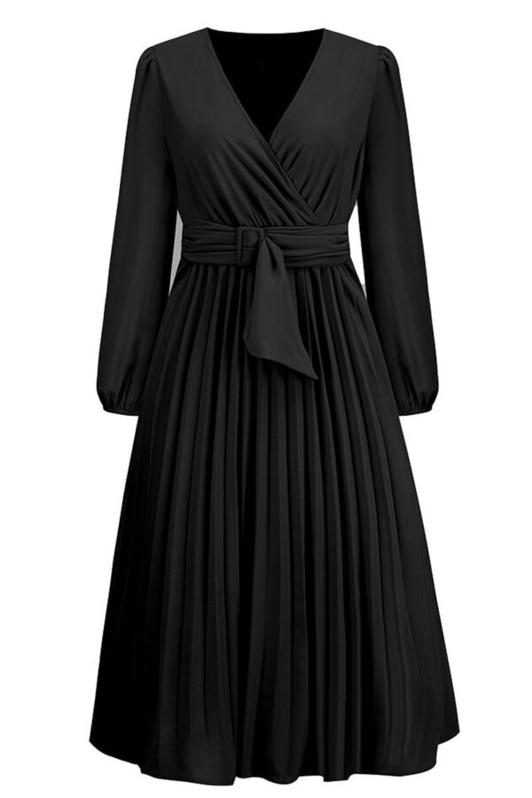 Pleated Belted Midi Dress - Image 4