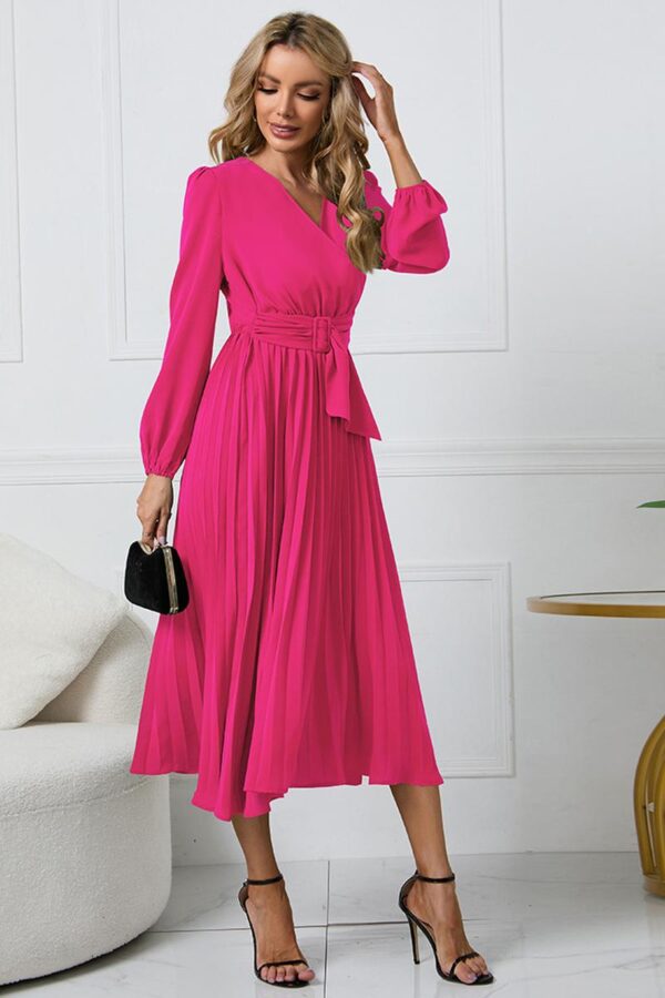 Pleated Belted Midi Dress - Image 7