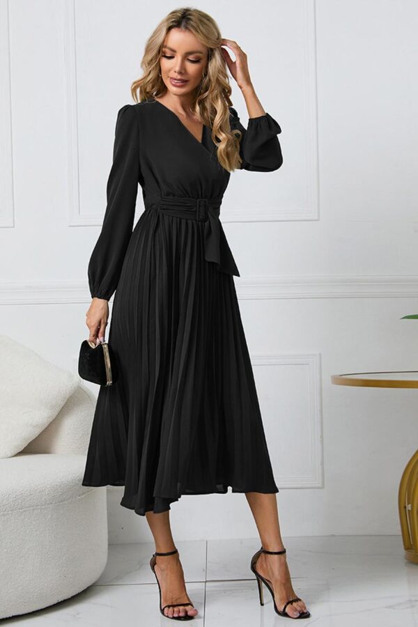 Pleated Belted Midi Dress - Image 9