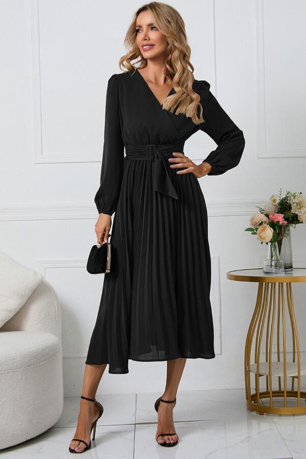 Pleated Belted Midi Dress - Image 10