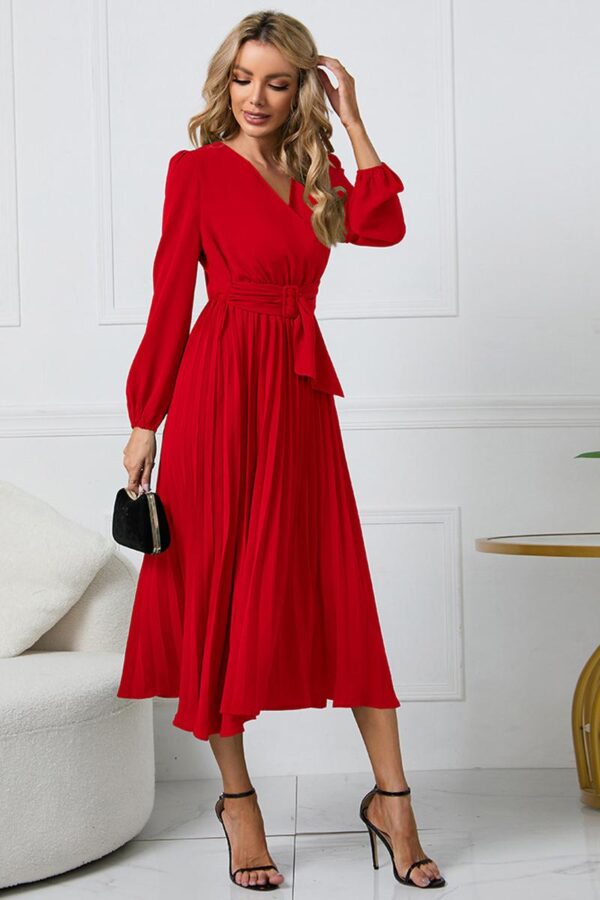 Pleated Belted Midi Dress - Image 12