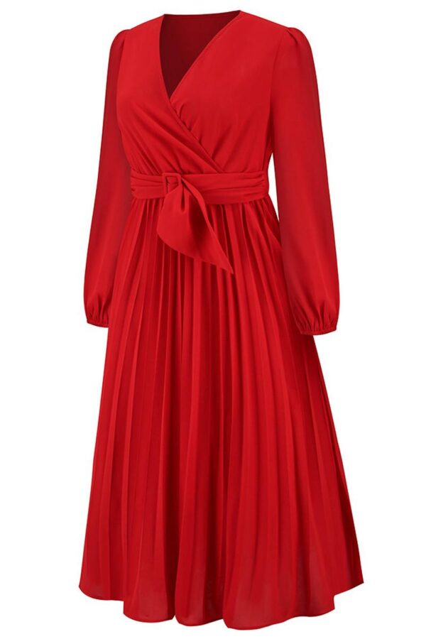 Pleated Belted Midi Dress - Image 15