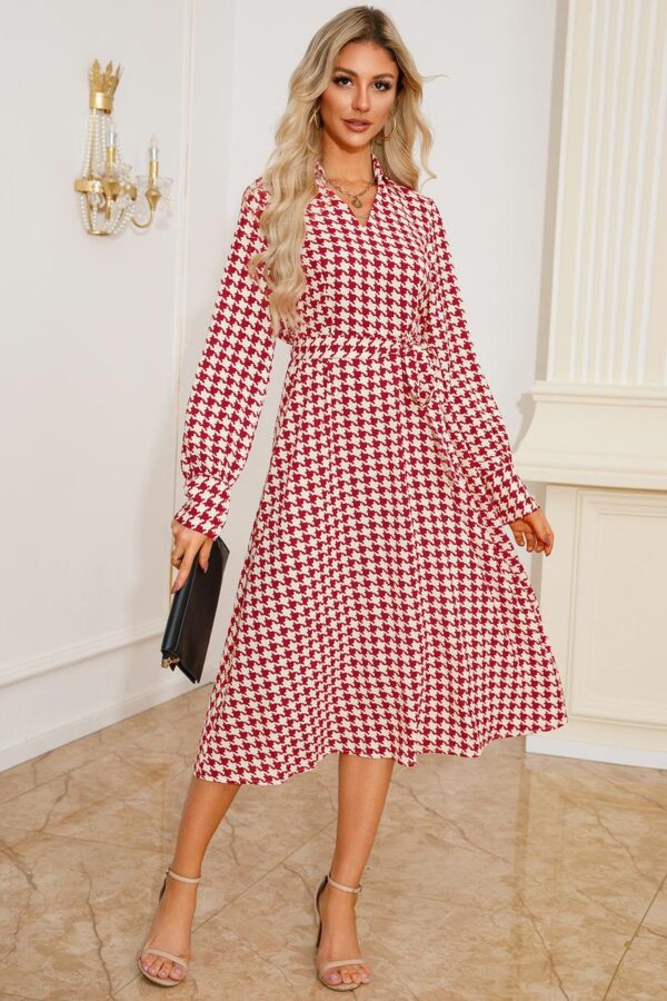 V-Neck Houndstooth Dress - Image 3