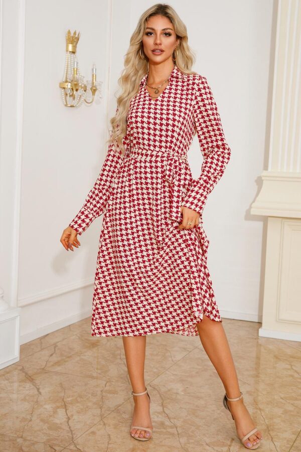 V-Neck Houndstooth Dress - Image 5