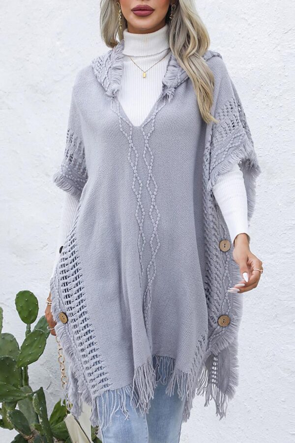 Hooded Knit Poncho Vest