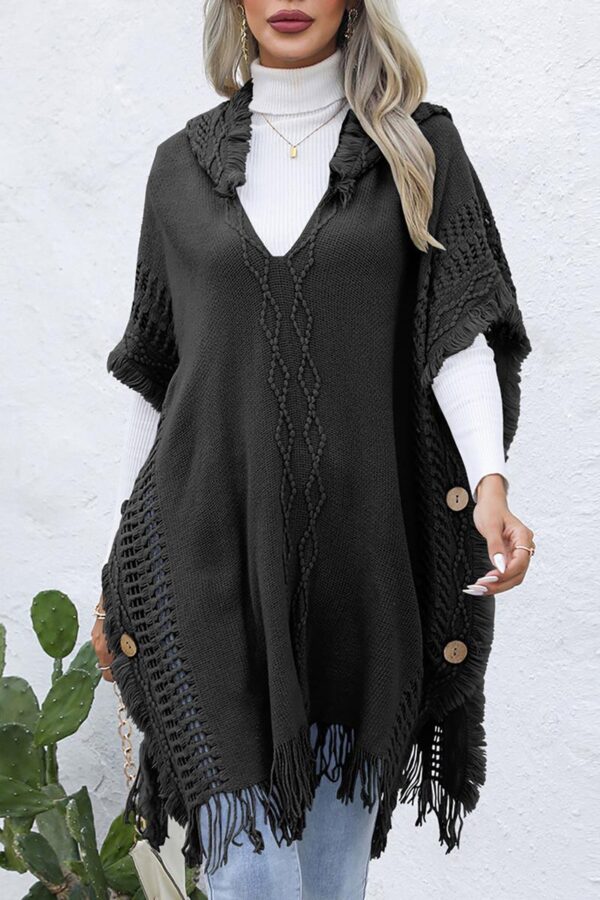 Hooded Knit Poncho Vest - Image 2