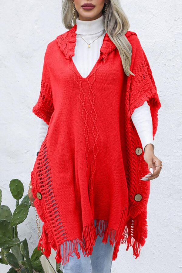 Hooded Knit Poncho Vest - Image 3