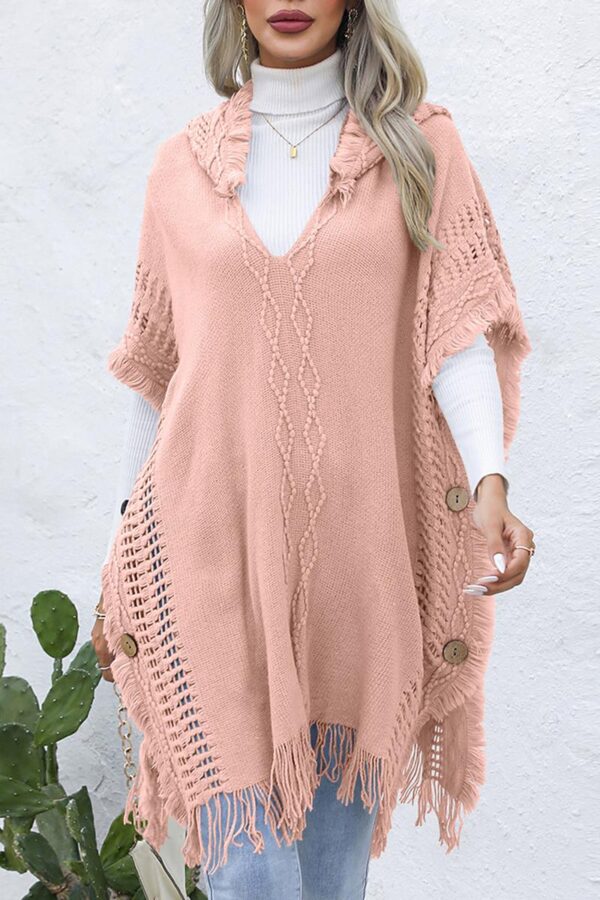 Hooded Knit Poncho Vest - Image 5