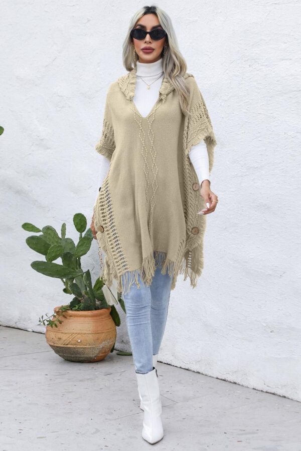 Hooded Knit Poncho Vest - Image 7