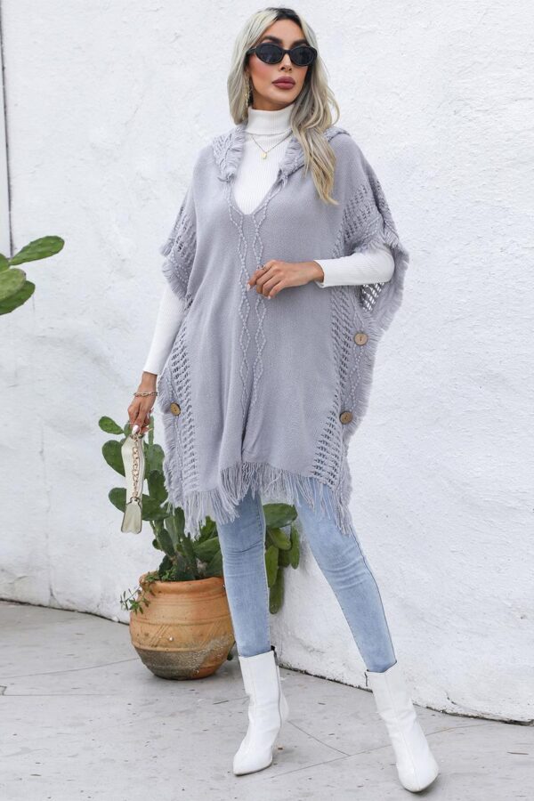 Hooded Knit Poncho Vest - Image 8