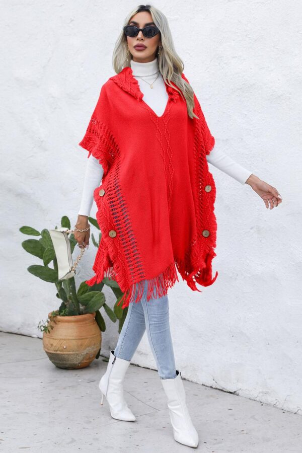 Hooded Knit Poncho Vest - Image 9