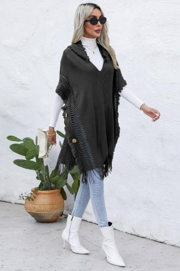 Hooded Knit Poncho Vest - Image 10