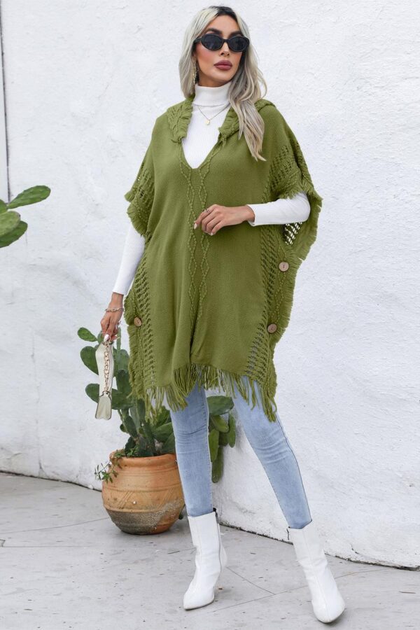 Hooded Knit Poncho Vest - Image 12