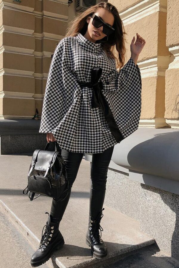 Houndstooth Wool Cape Coat - Image 3