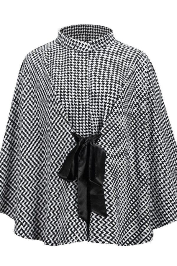 Houndstooth Wool Cape Coat - Image 4