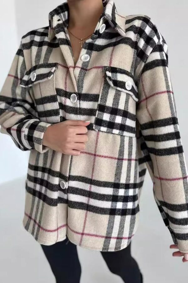 Plaid Button-Up Knit Cardigan - Image 5