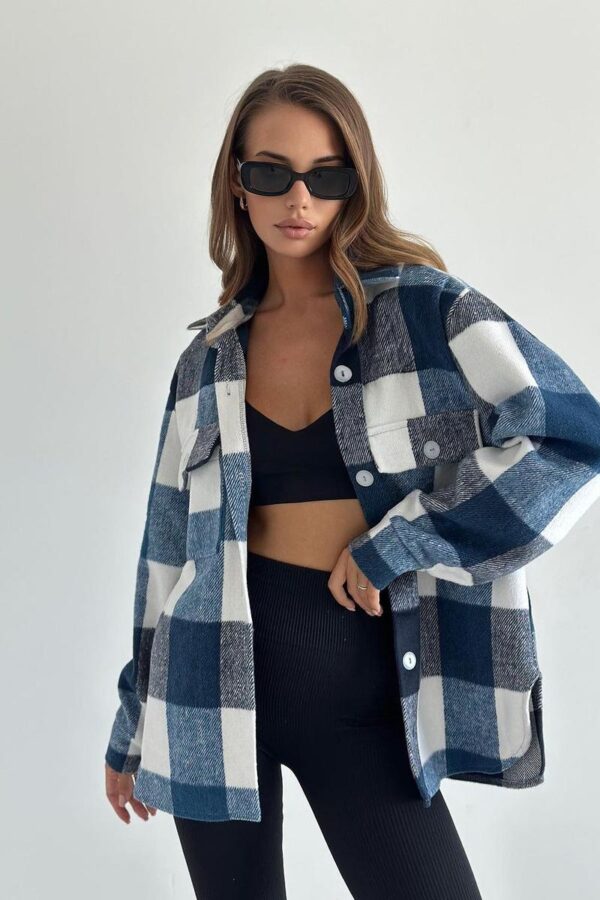 Plaid Button-Up Knit Cardigan - Image 8