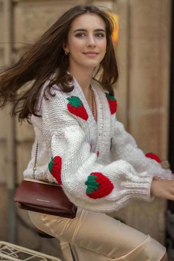 Strawberry Mohair Knit Cardigan - Image 3