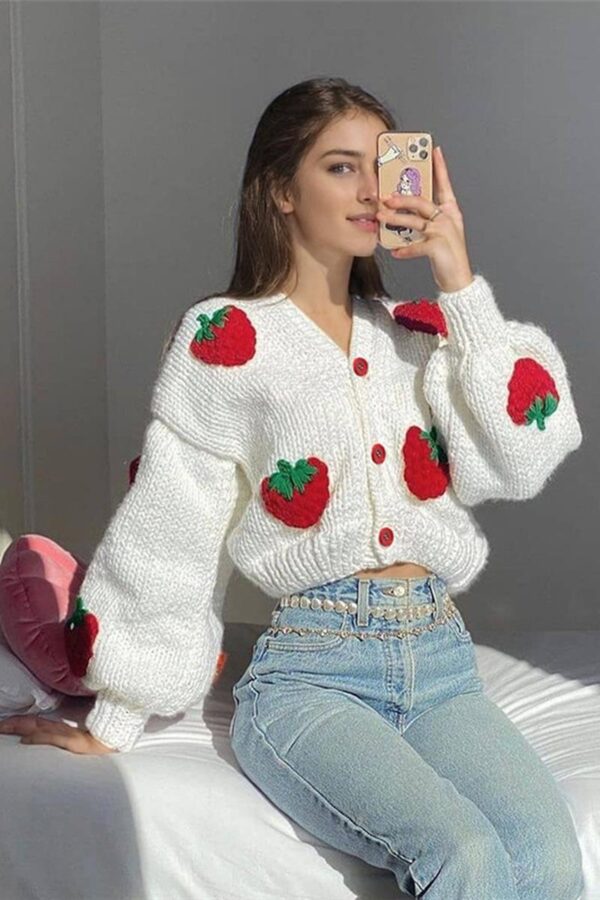 Strawberry Mohair Knit Cardigan - Image 4