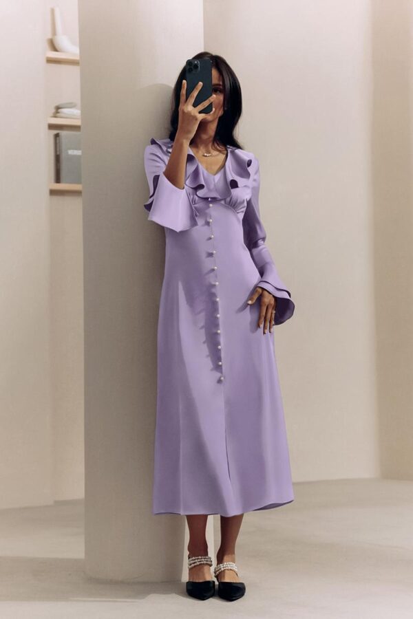 Satin Ruffled Hem Dress - Image 9
