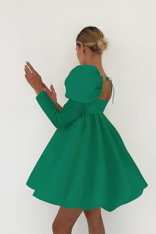 Satin Puff Sleeve Cocktail Dress - Image 3