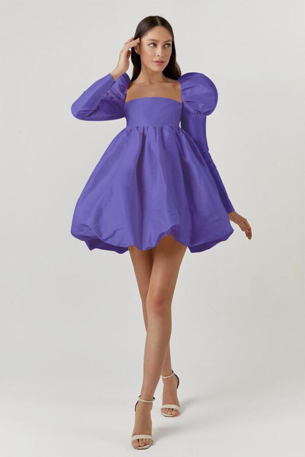 Satin Puff Sleeve Cocktail Dress - Image 4