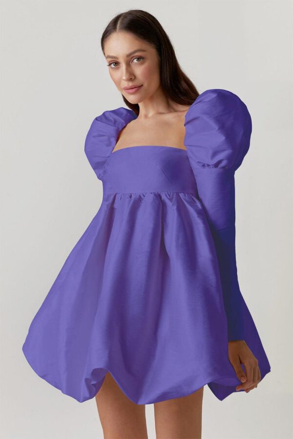 Satin Puff Sleeve Cocktail Dress - Image 5