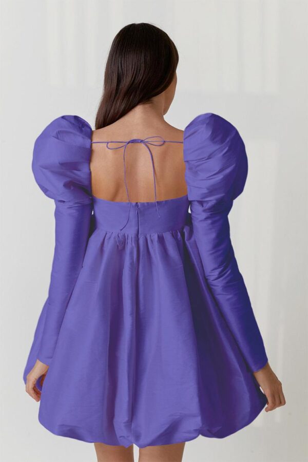 Satin Puff Sleeve Cocktail Dress - Image 6