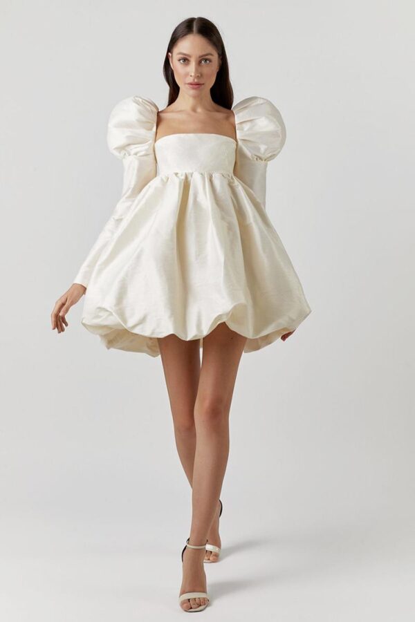 Satin Puff Sleeve Cocktail Dress - Image 10