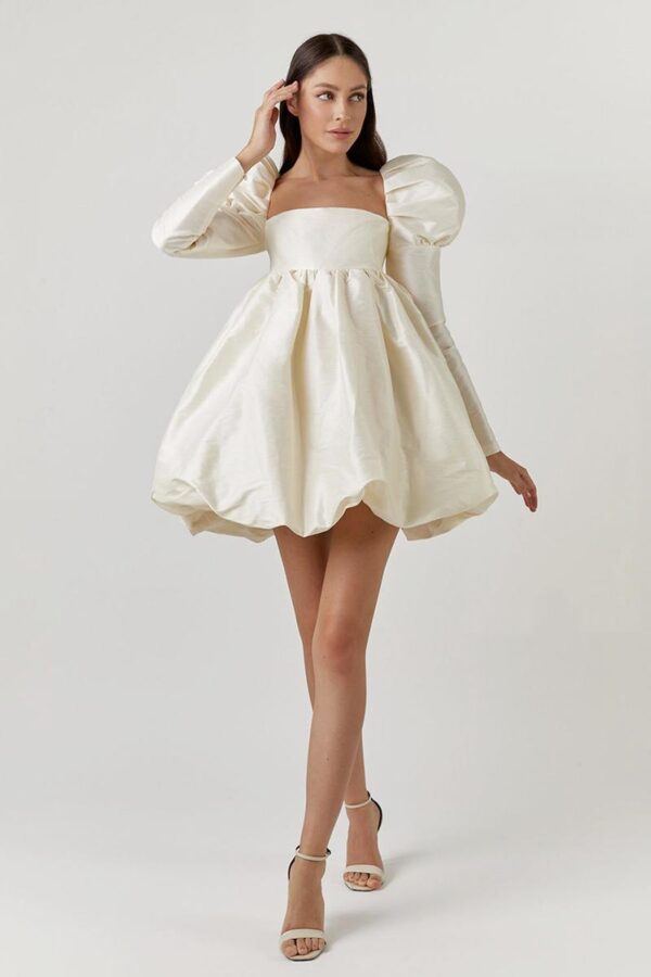 Satin Puff Sleeve Cocktail Dress - Image 11