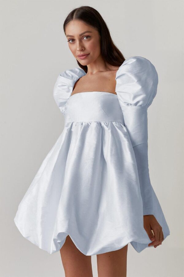 Satin Puff Sleeve Cocktail Dress - Image 15