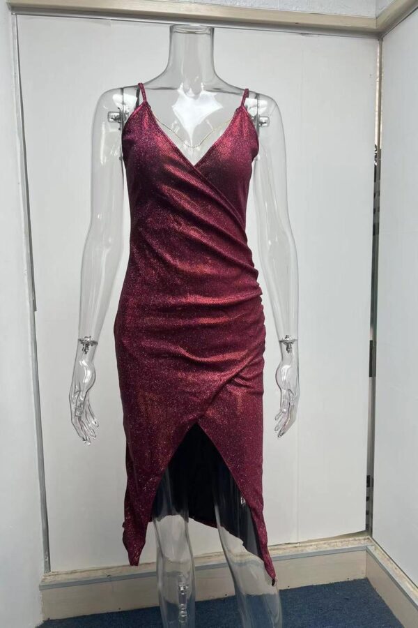 Glittering V-Neck Long Dress - Image 9
