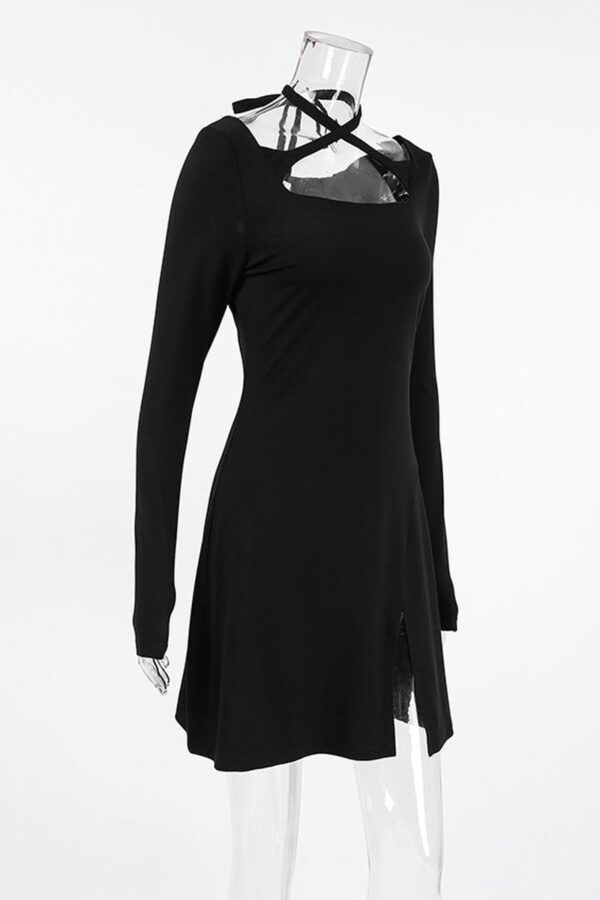 Black Knit Square Neck Dress - Image 2