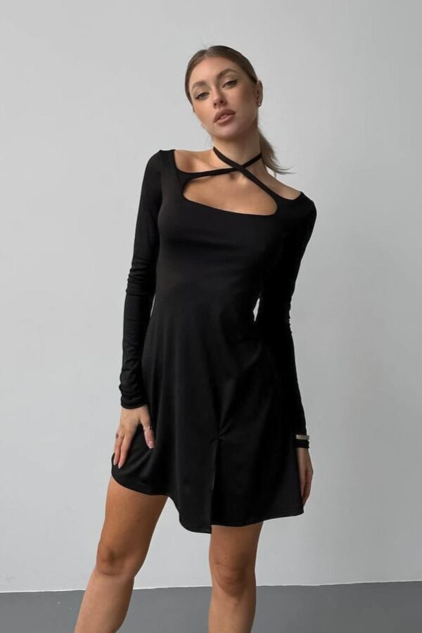 Black Knit Square Neck Dress