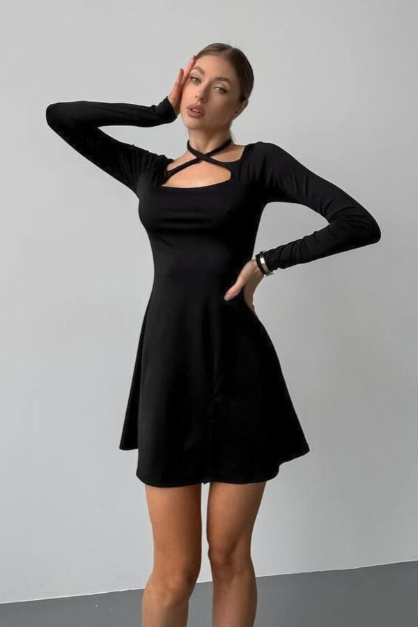 Black Knit Square Neck Dress - Image 10