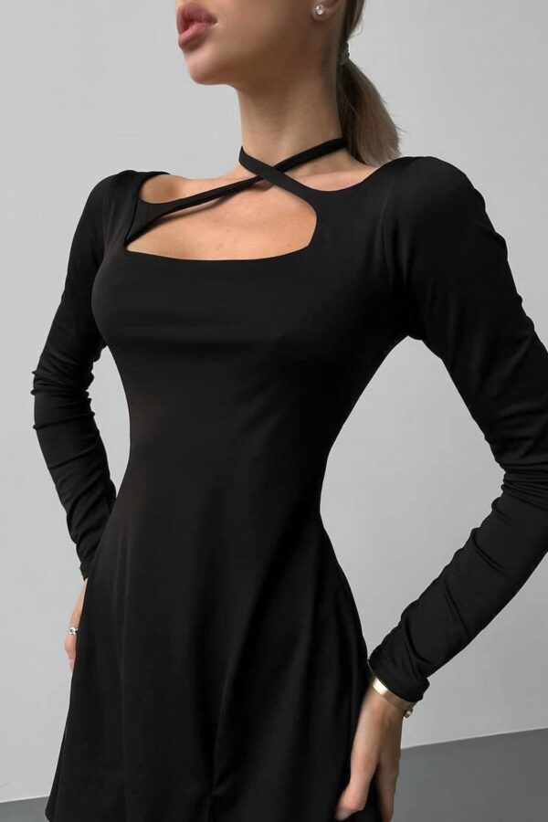 Black Knit Square Neck Dress - Image 11