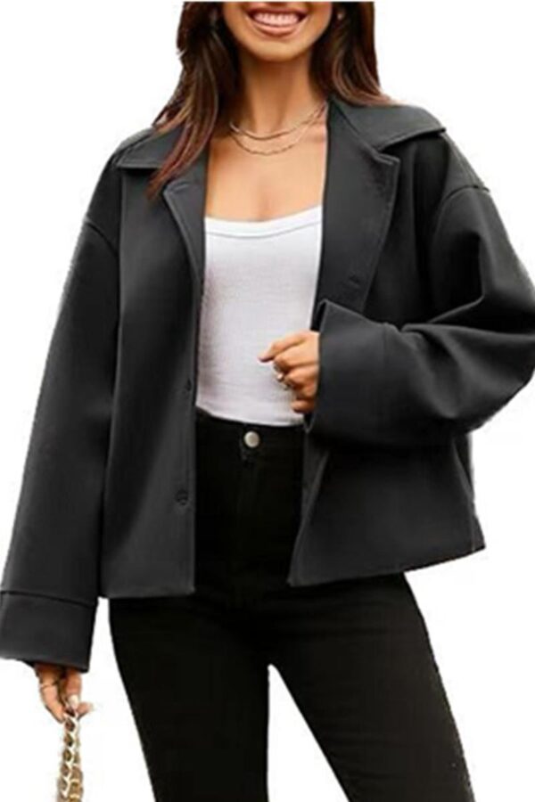 Cropped Buttoned Blazer Jacket - Image 2