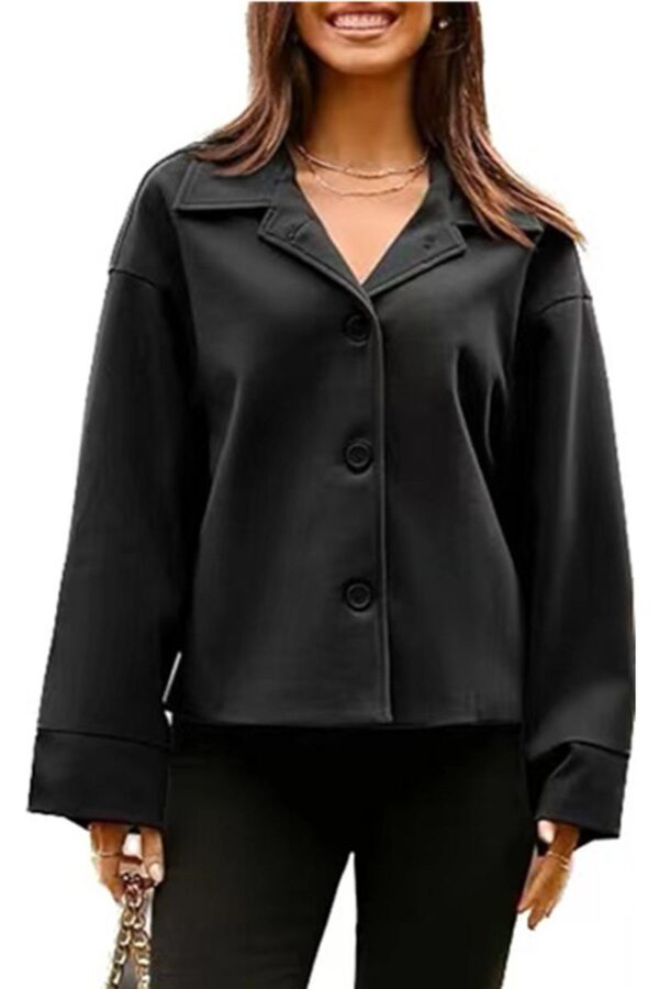 Cropped Buttoned Blazer Jacket - Image 3