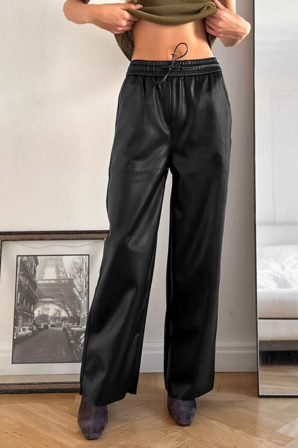 Fleece-Lined Faux Leather Trousers