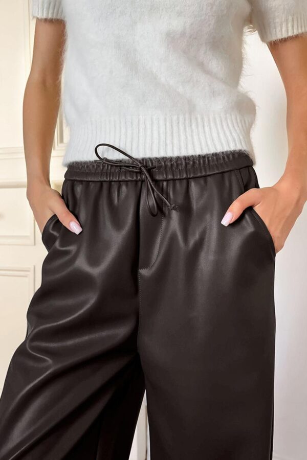 Fleece-Lined Faux Leather Trousers - Image 5