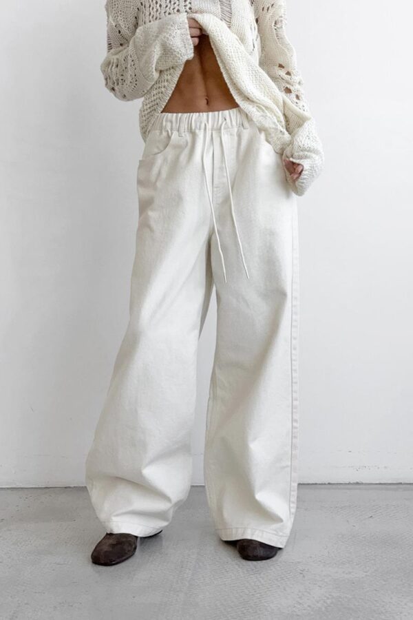 White Cotton Wide-Legged Pants