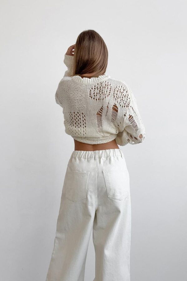 White Cotton Wide-Legged Pants - Image 15