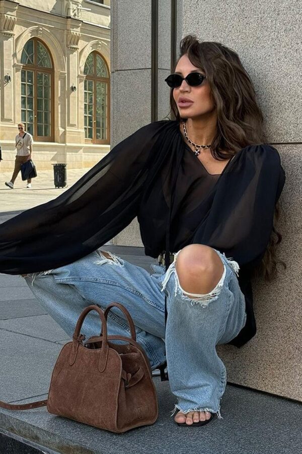 Sheer Black Chiffon Top - Image 12